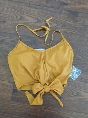 Kortni Jeane Tied Up Swim Top Size Large Mustard Yellow